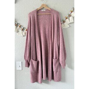 Madewell Edgewater Bubble Sleeve Open Front Longline Cardigan Mulberry Cozy L/XL